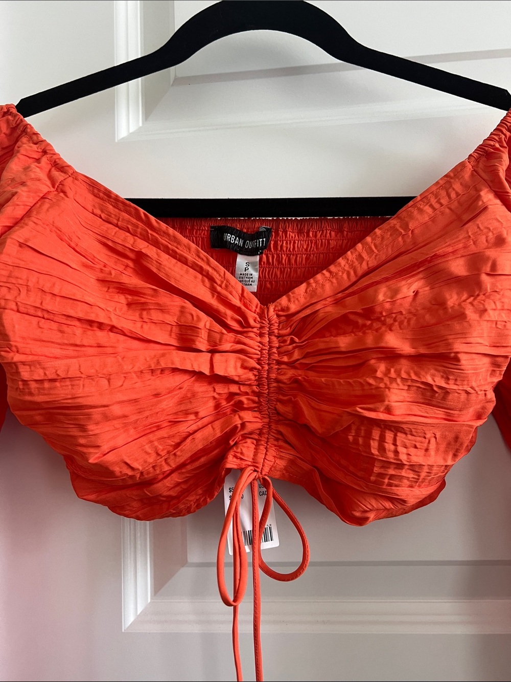 Urban Outfitters Bright Orange Ruched Long-Sleeve Crop Top - Picture 2 of 5